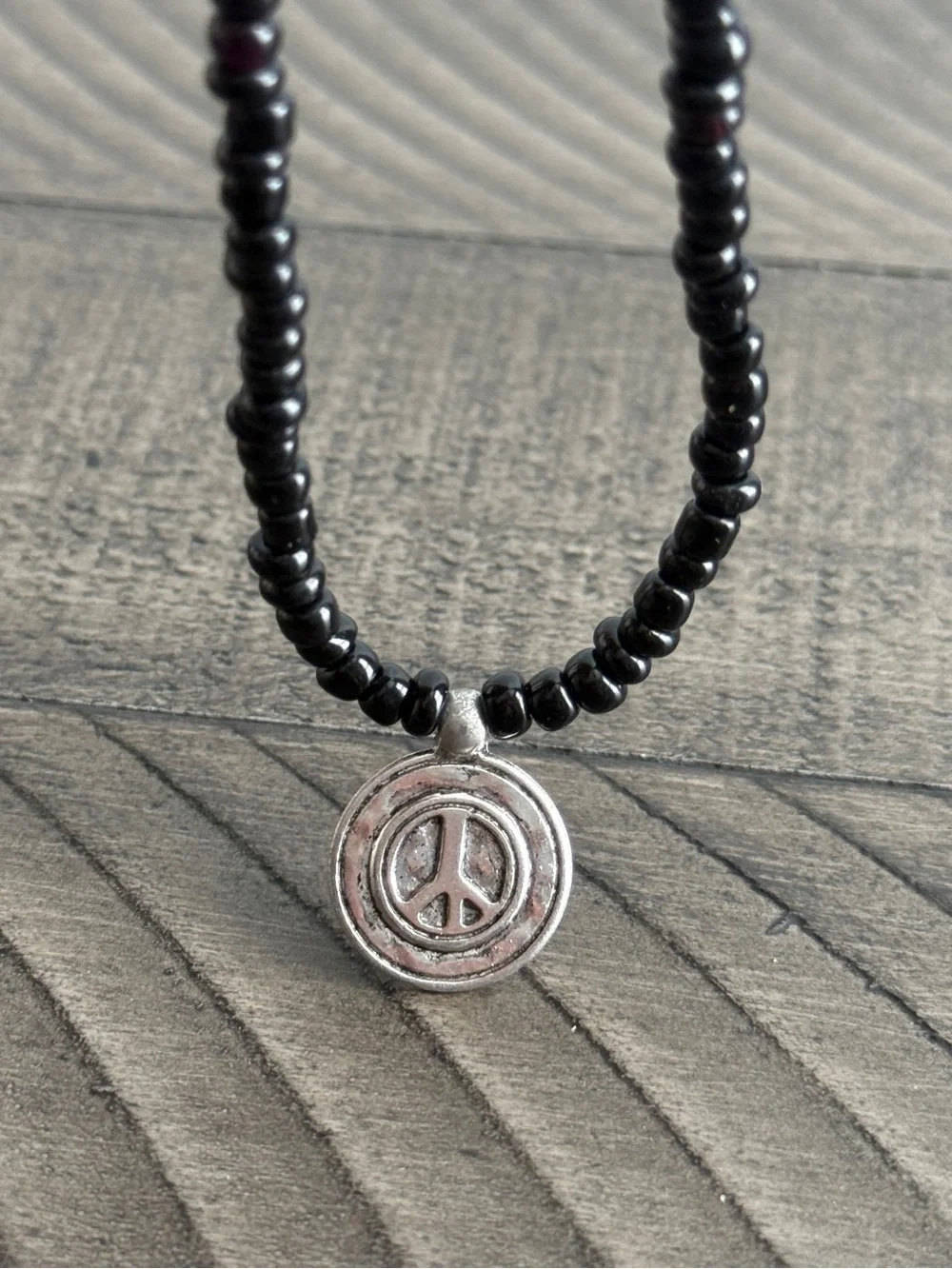 Peace Charm Hematite Beaded Bracelet - Black